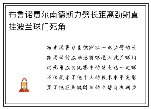 布鲁诺费尔南德斯力劈长距离劲射直挂波兰球门死角